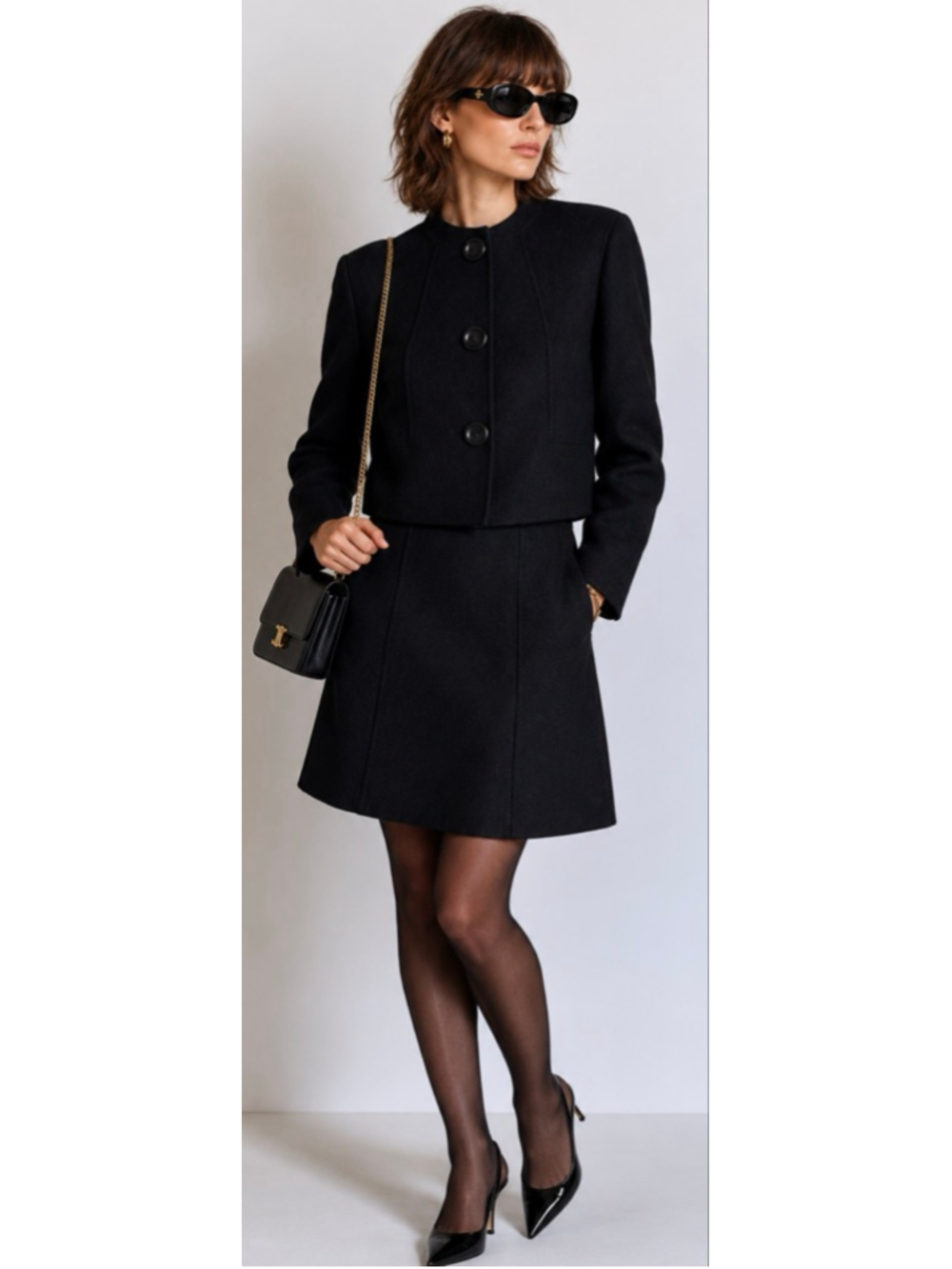 Women's Celine Black Wool Blend Cropped Blazer Jacket US 10/42 & Matching Dress - Picture 2 of 13